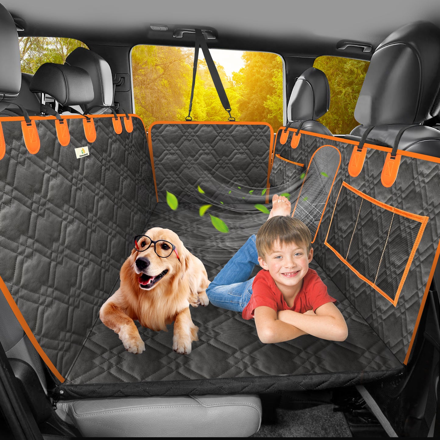 Back Seat Extender for Dogs, Dog Car Seat Cover with Hard Bottom, Dog Car Seat Bed, Waterproof Dog Hammock for Car, Pet Backseat Protector with Mesh Window, Storage Pocket for Car, SUV, Truck